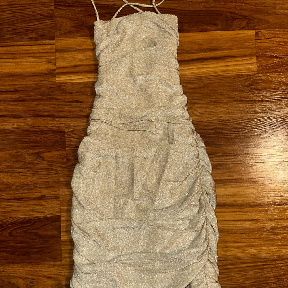 Chic Silver Ruched Mini Dress